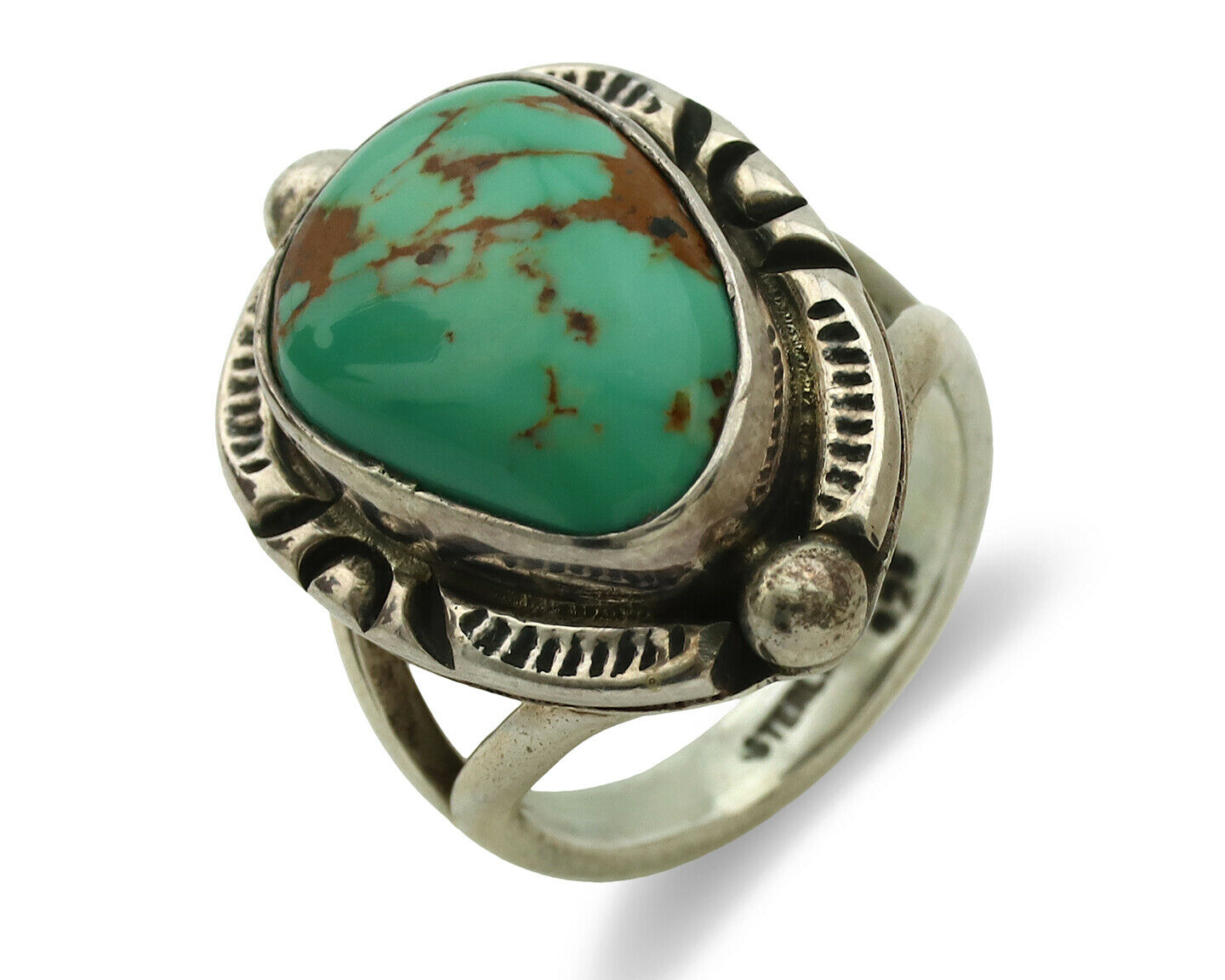 Navajo Ring .925 Silver Kingman Turquoise Artist Signed Gecko C.1980's