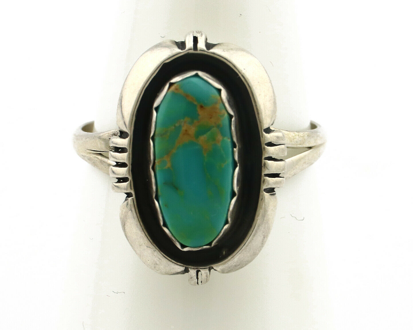 Navajo Ring .925 Silver Kingman Turquoise Handmade Native American Artist C.80's