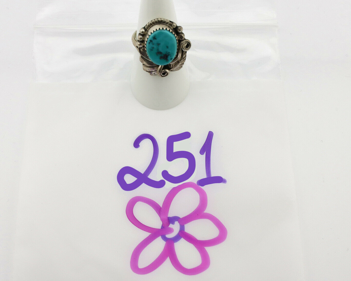 Navajo Ring .925 Silver Sleeping Beauty Turquoise Native American Artist C.80's