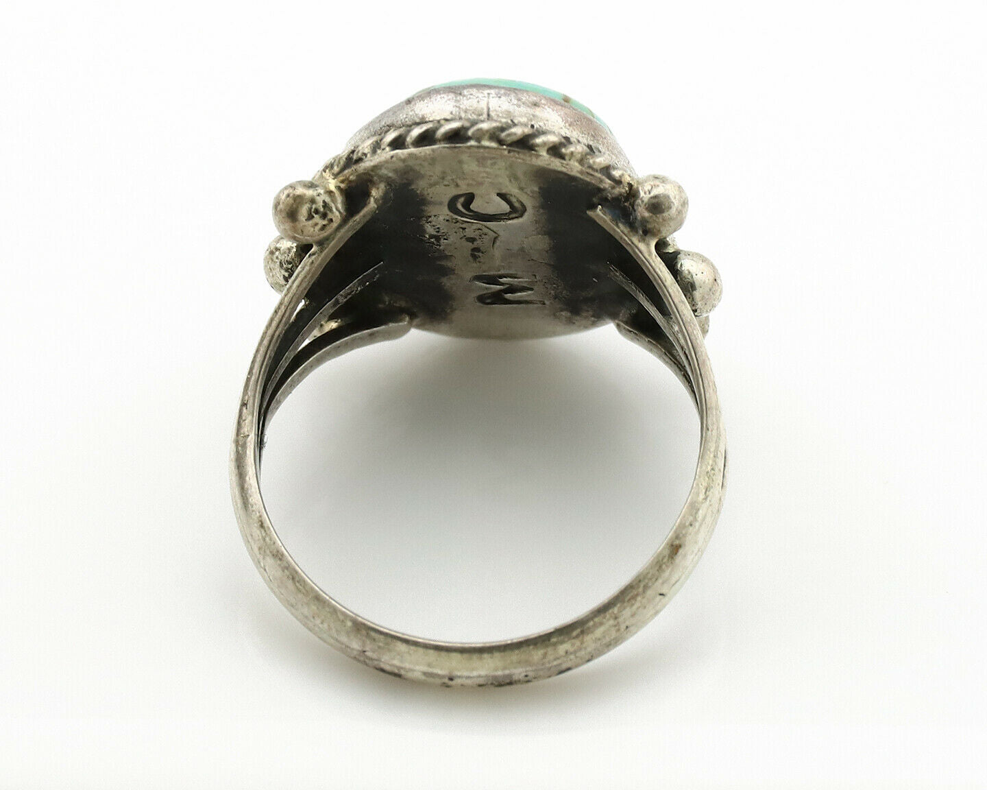 Navajo Ring .925 Silver Kingman Turquoise Artist Signed MC C.1980's