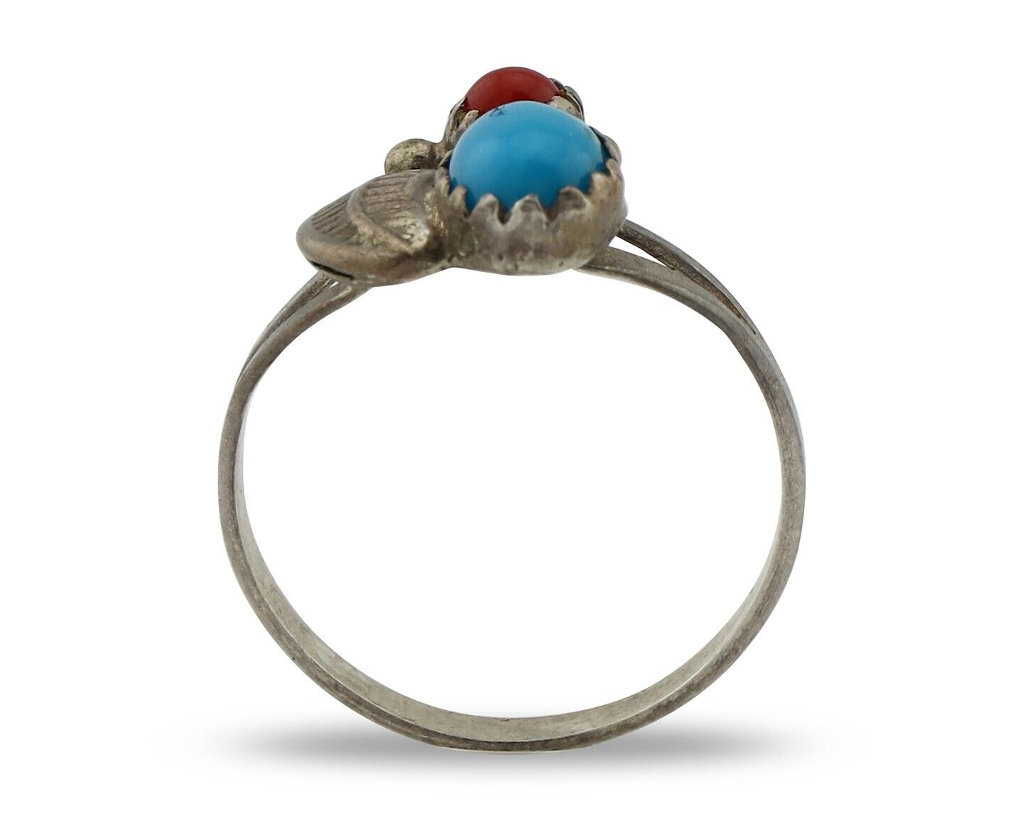 Navajo Handmade Ring 925 Silver Turquiose & Coral Native American Artist C.80's