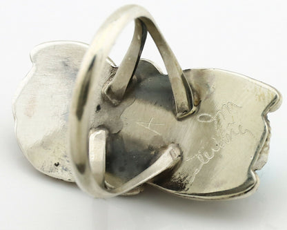 Navajo Ring .925 Silver Turquoise & Coral Artist Signed J Morris C.80's