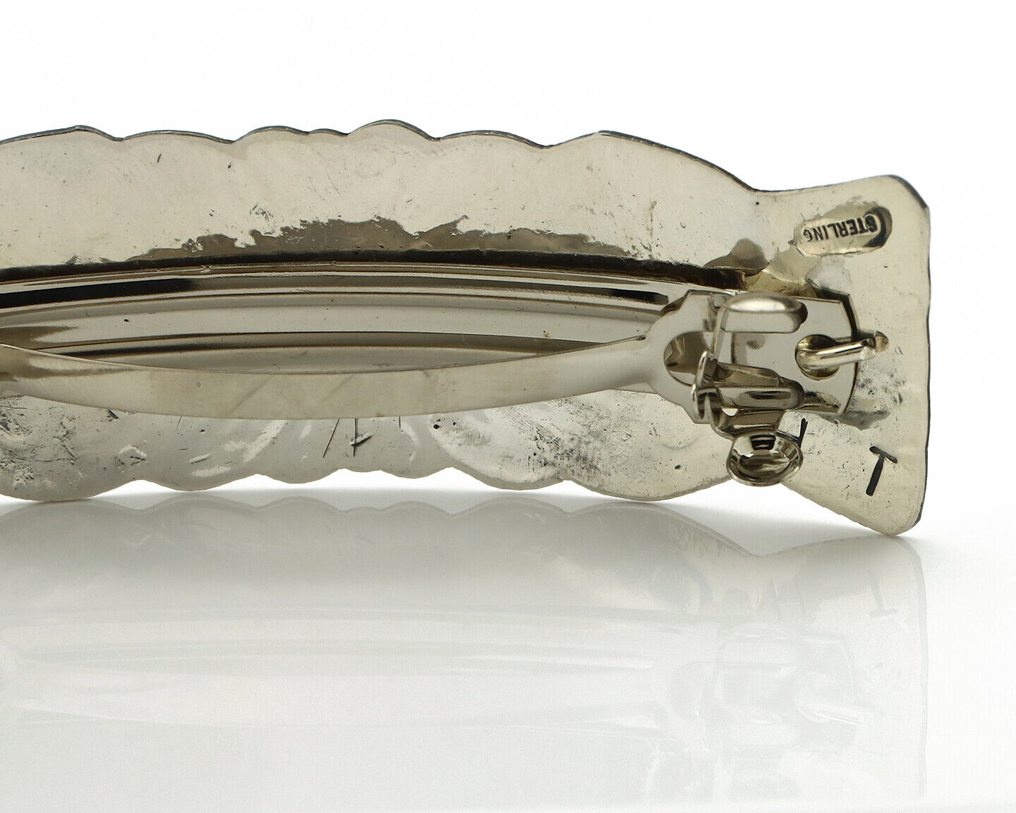 Navajo Hair Clip Barrette .925 Silver Hand Stamped Artist Signed Harold Tom C80s