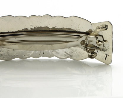 Navajo Hair Clip Barrette .925 Silver Hand Stamped Artist Signed Harold Tom C80s