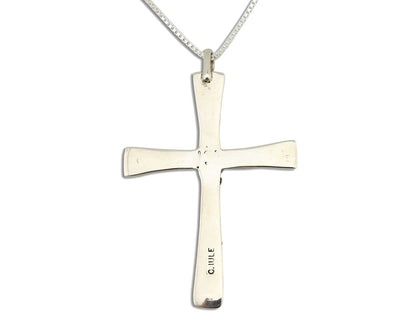 Zuni Handmade Cross Necklace 925 Silver Natural Gemstone Signed C. IULE C.80's