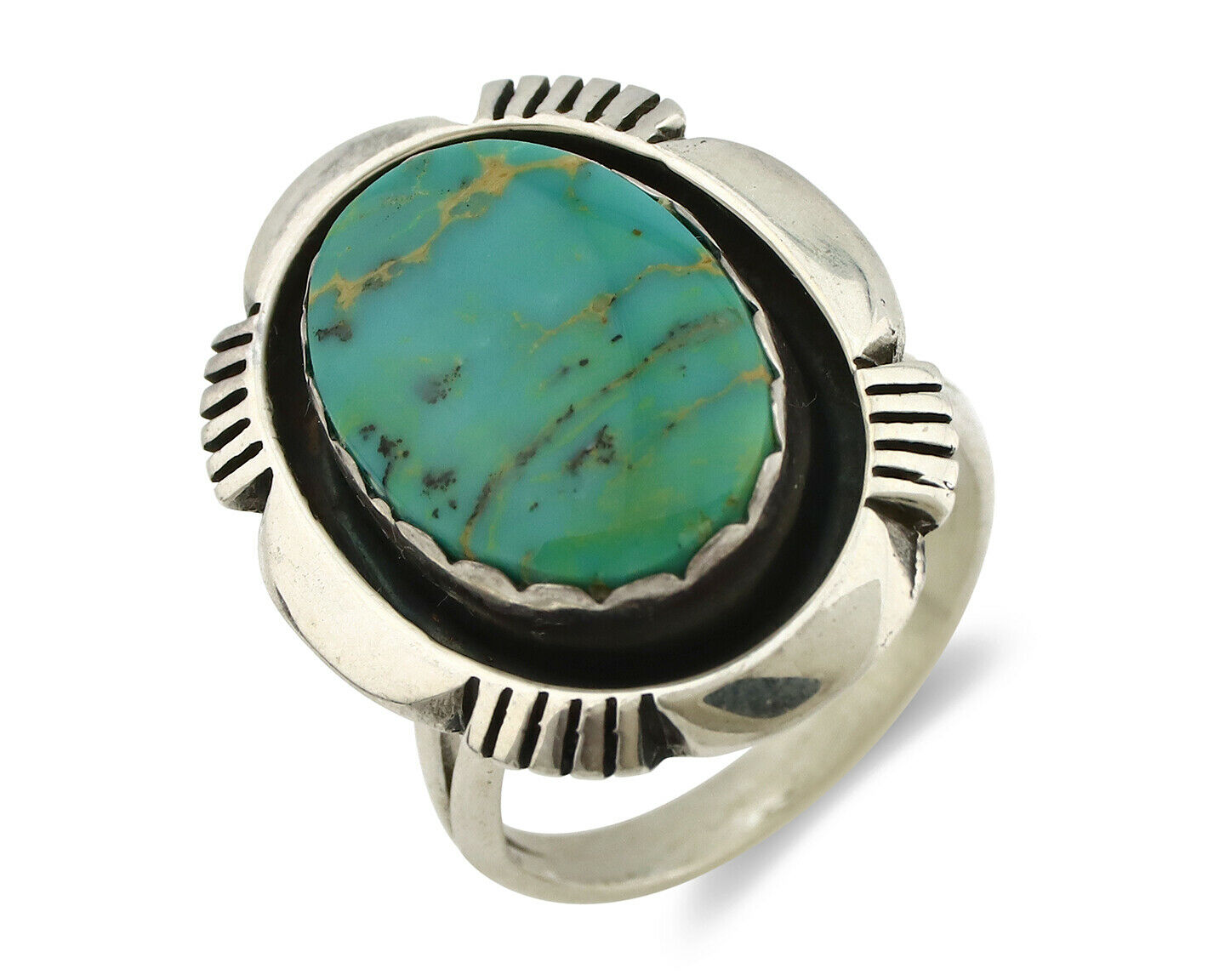 Navajo Ring .925 Silver Kingman Turquoise Artist Signed M Nez C80s