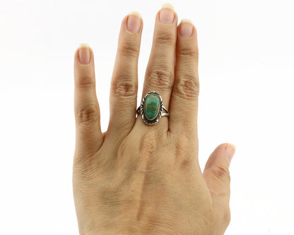Navajo Ring .925 Silver Kingman Turquoise Native Artist Signed C.80's