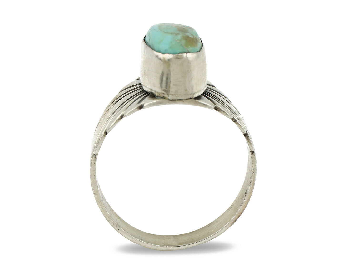 Navajo Ring .925 Silver Kingman Turquoise Artist Signed Apache C.80's