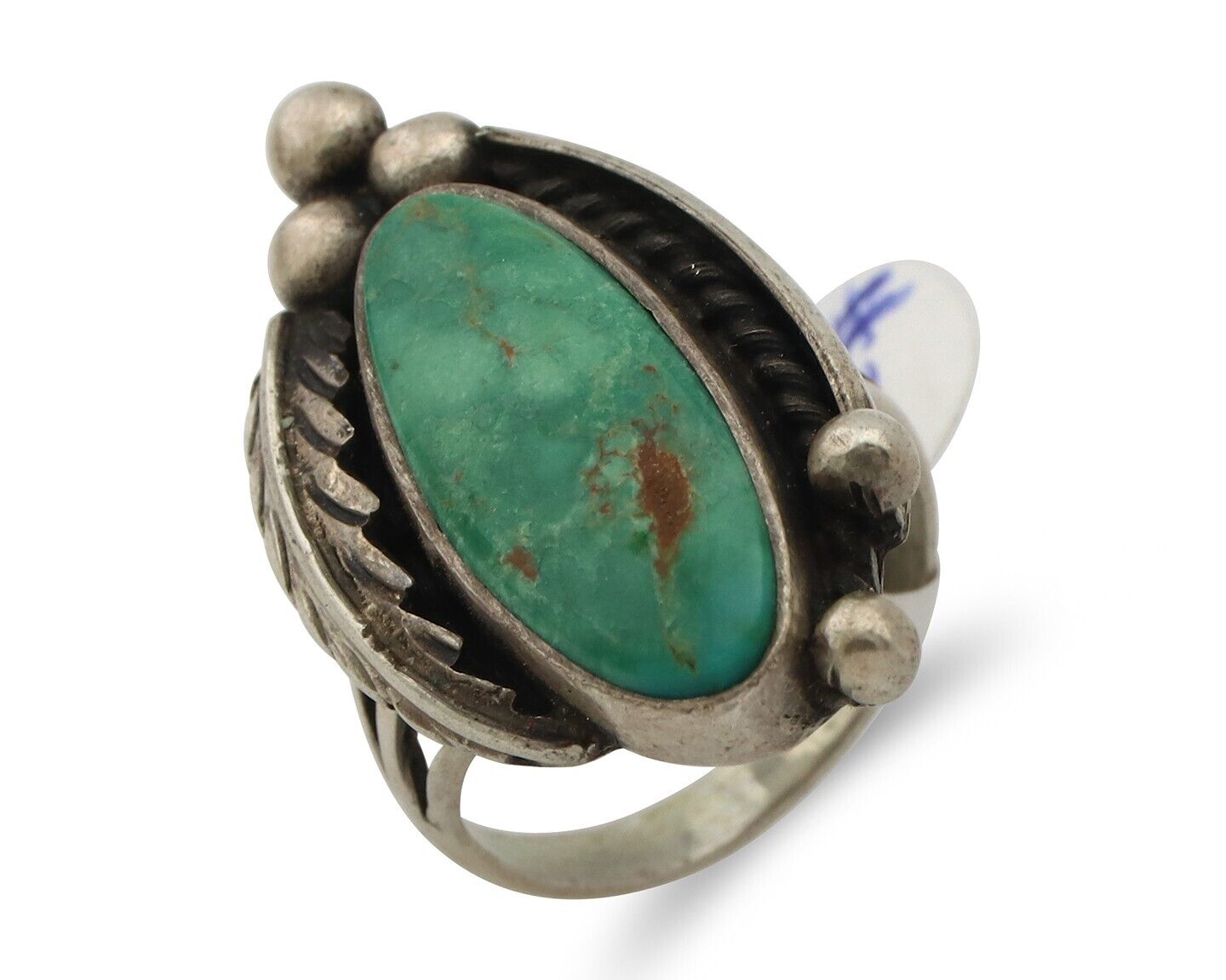 Navajo Ring .925 Silver Blue Gem Turquoise Artist Signed C.80's
