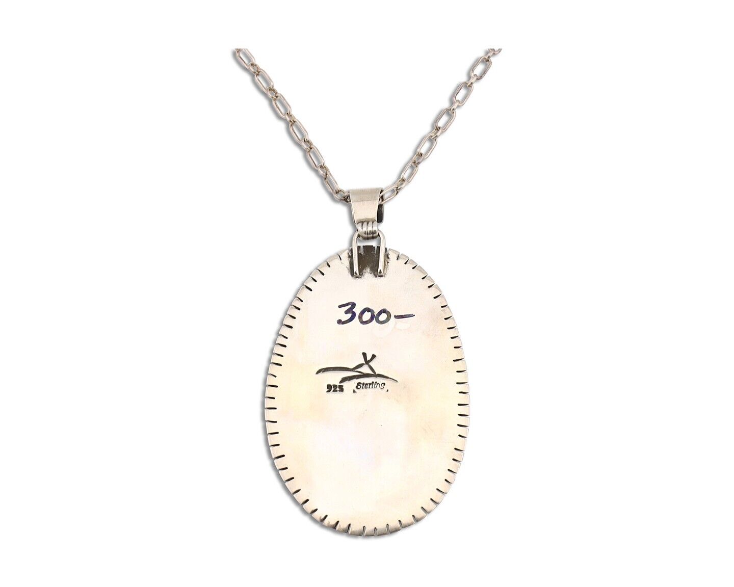 Navajo Necklace 925 Silver Natural Whole Slab Turquoise Signed Pictograph C.80's