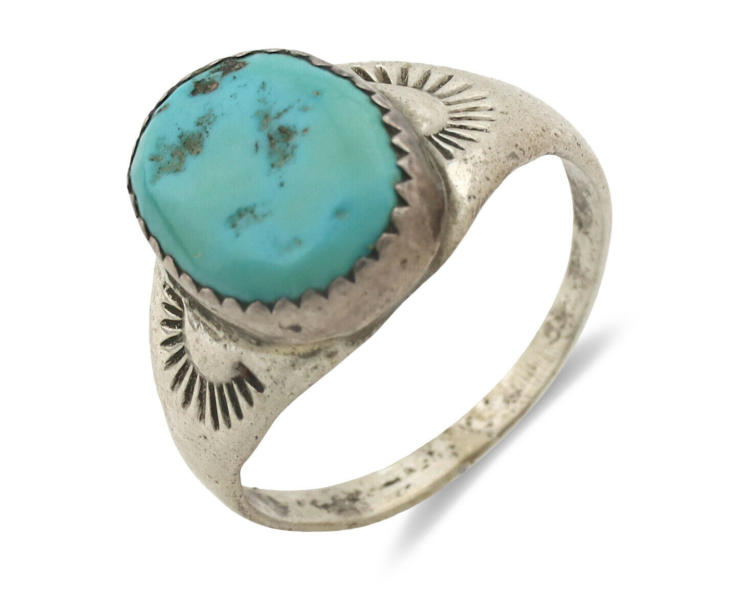 Zuni Ring .925 Silver Natural Blue Turquoise Native American Artist C.1980's