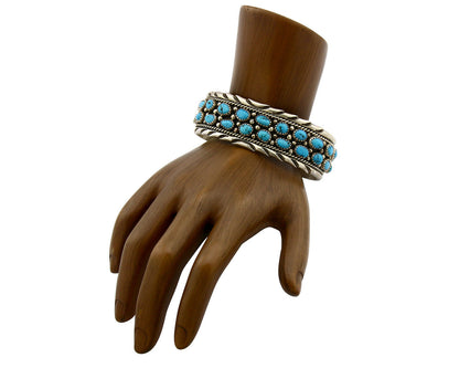 Navajo Bracelet .925 Silver Sleeping Beauty Turquoise Artist Signed IC C.80's