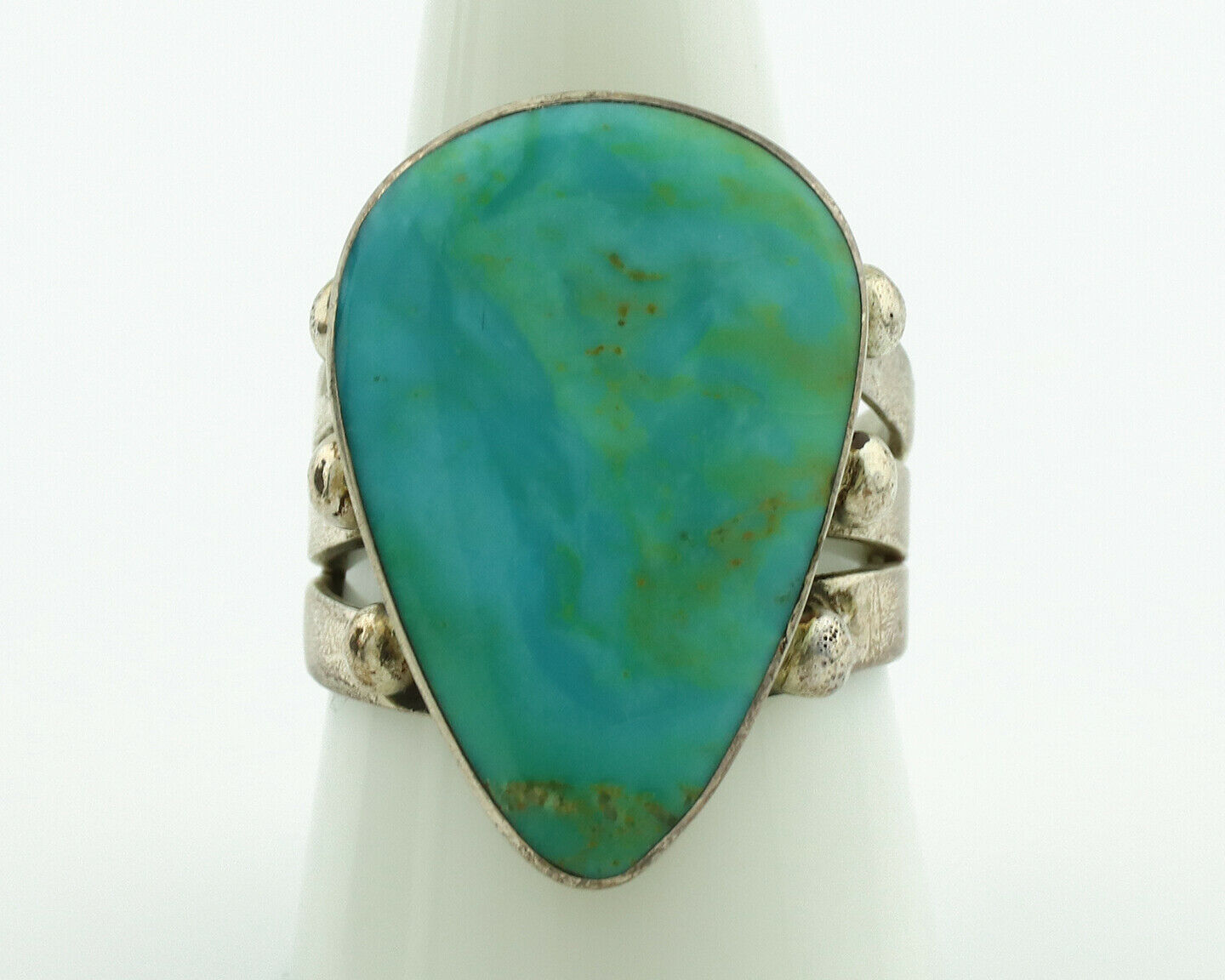 Navajo Ring .925 Silver Kingman Turquoise Artist Signed UT C.1980's