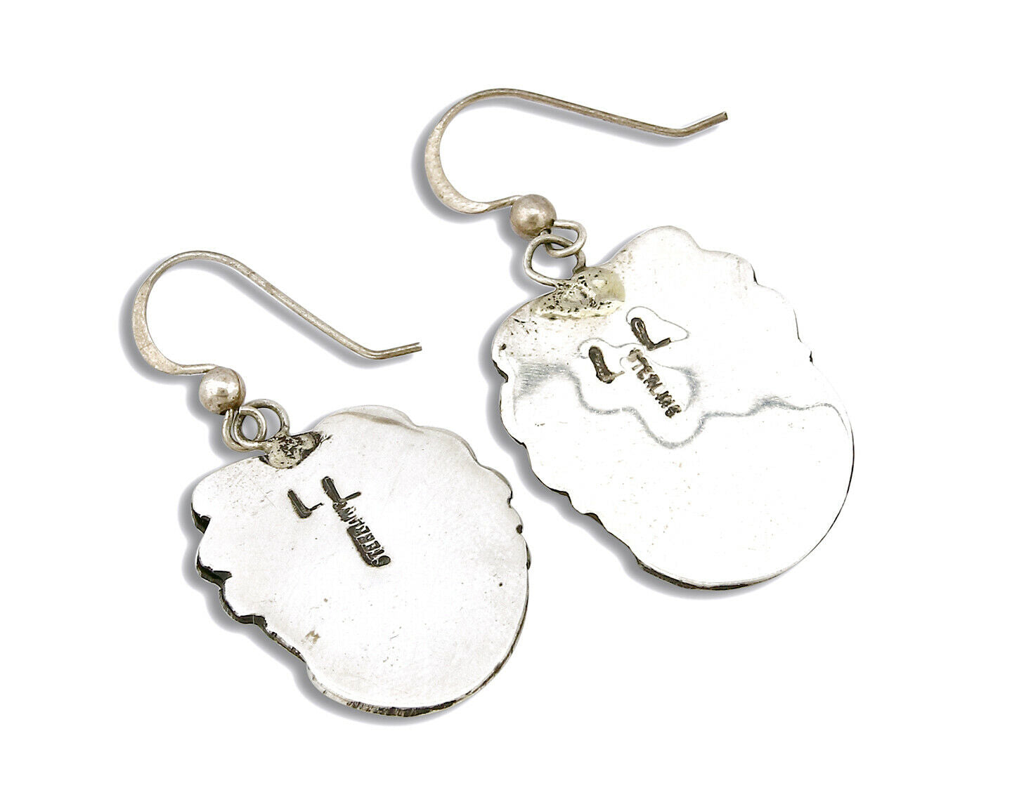 Women's Navajo Earrings .925 Silver Real California Jade Signed LL C.70's