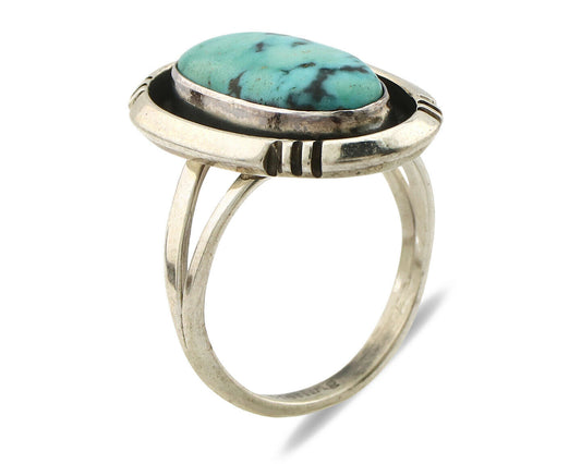 Navajo Ring .925 Silver Blue Nevada Turquoise Native American Artist C.80's