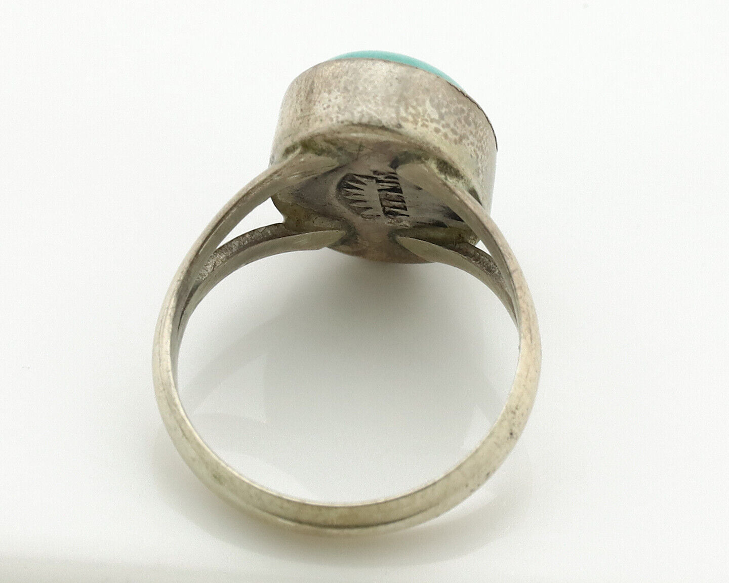 Navajo Ring .925 Silver Kingman Turquoise Native American Artist C.1980's