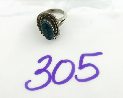 Navajo Ring .925 Silver Spiderweb Turquoise Native American Artist Handmade C80s