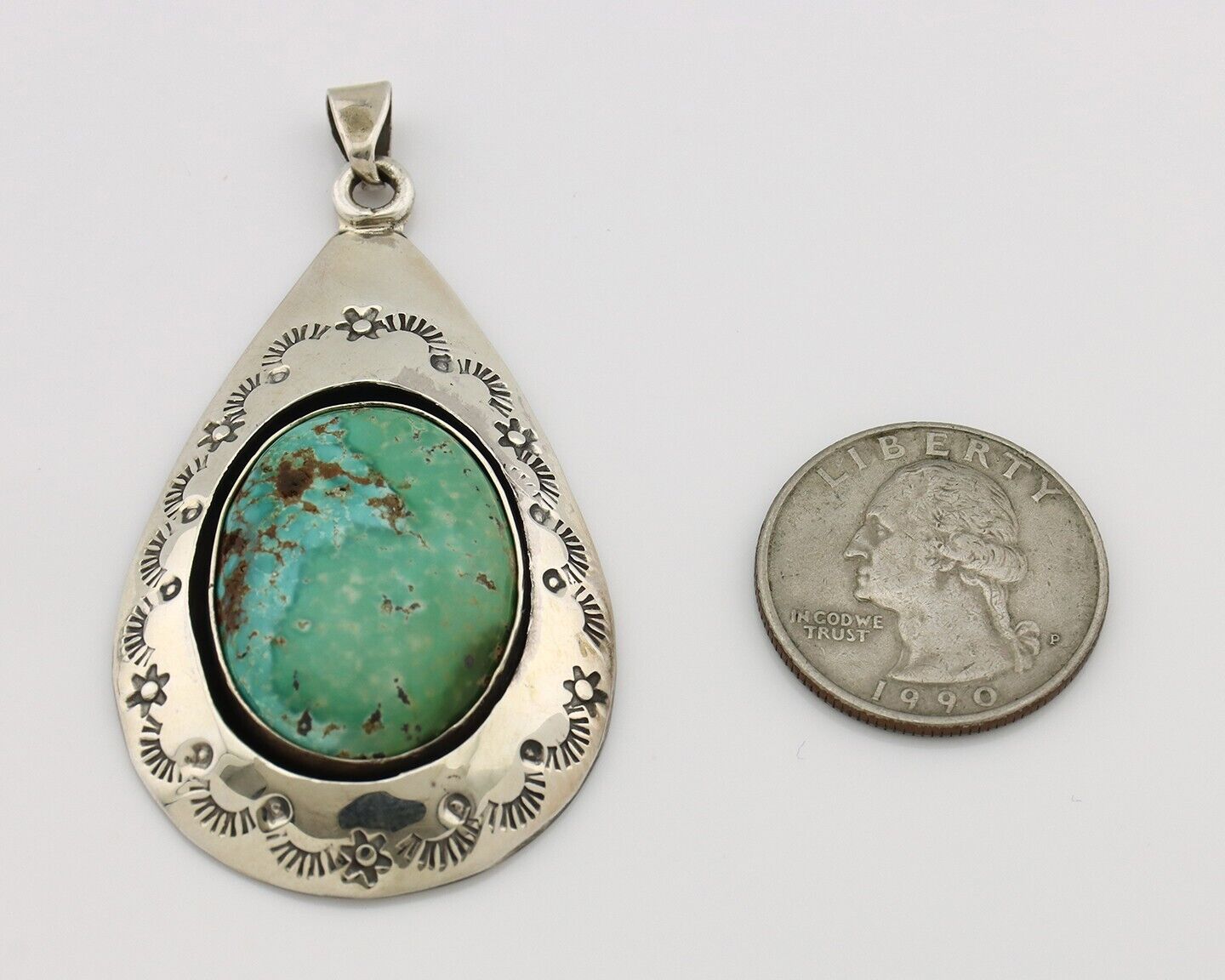 Navajo Pendant 925 Silver Natural Mined Turquoise Artist Signed C Montoya C.80's