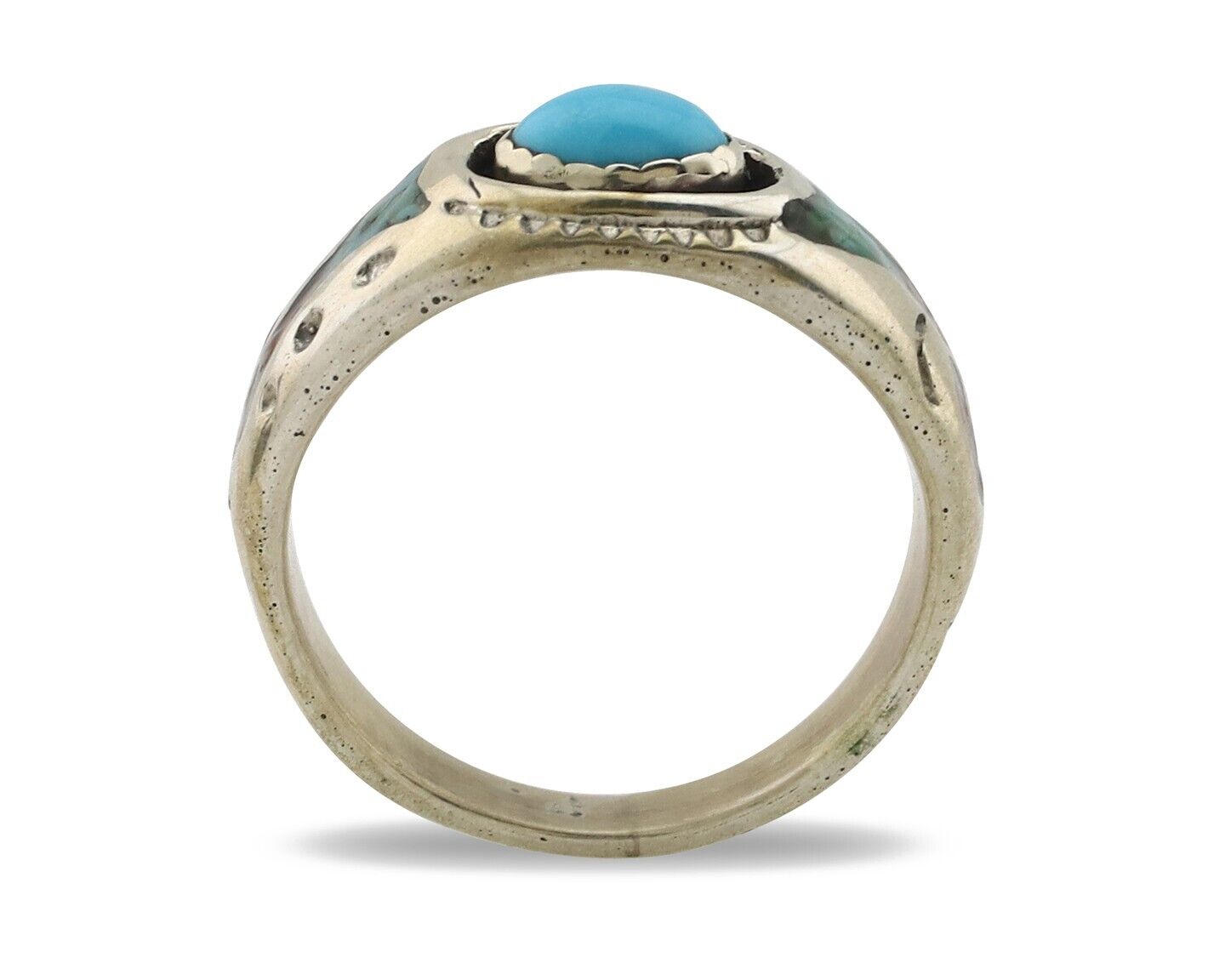 Navajo Handmade Ring 925 Silver Blue Turquoise & Coral Native American C.80's