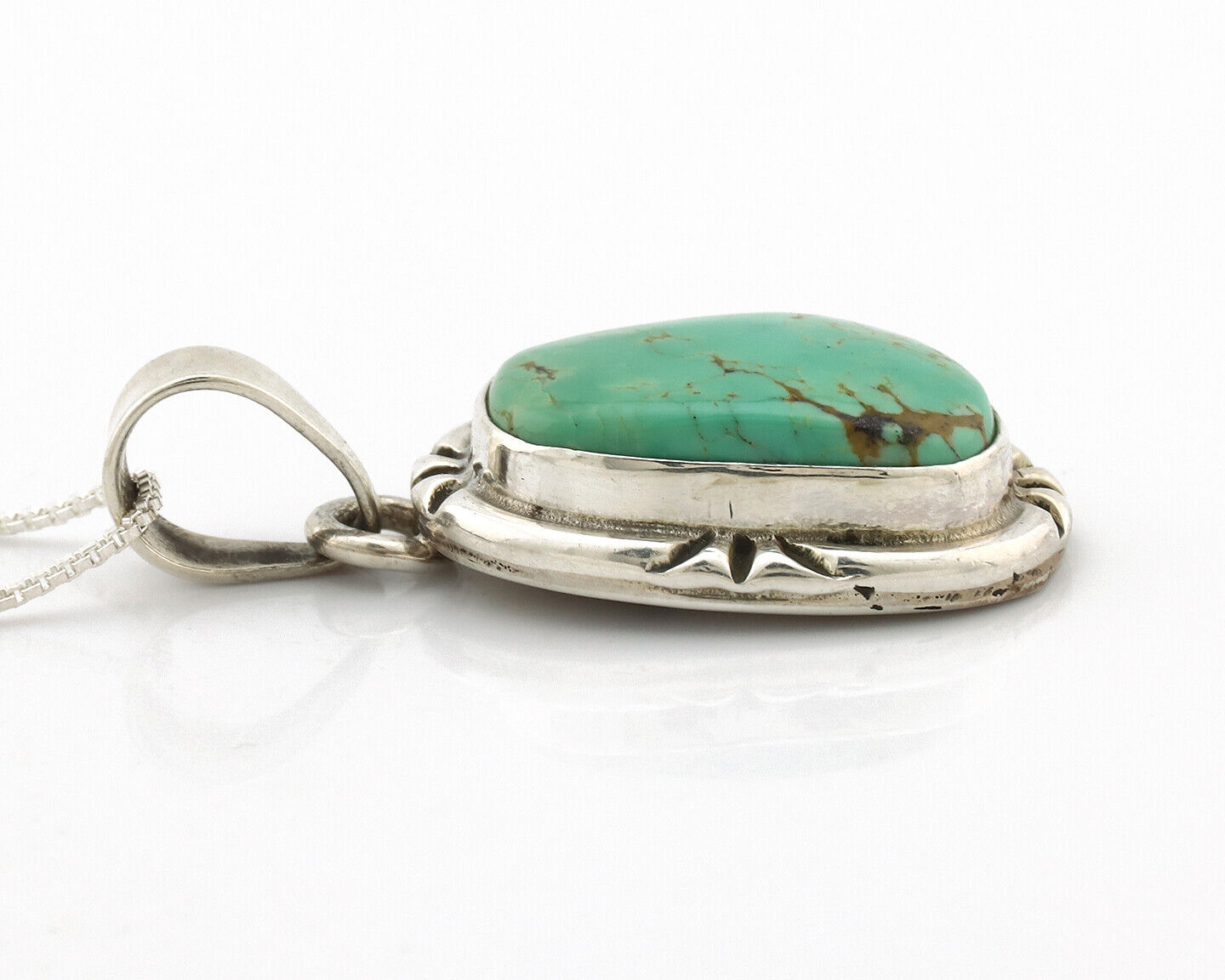 Navajo Necklace 925 Silver Kingman Turquoise Artist Signed Gecko C.80's