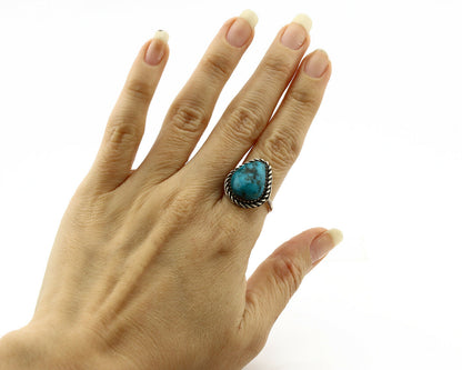 Navajo Ring .925 Silver Blue Turquoise Handmade Native American Artist C80s