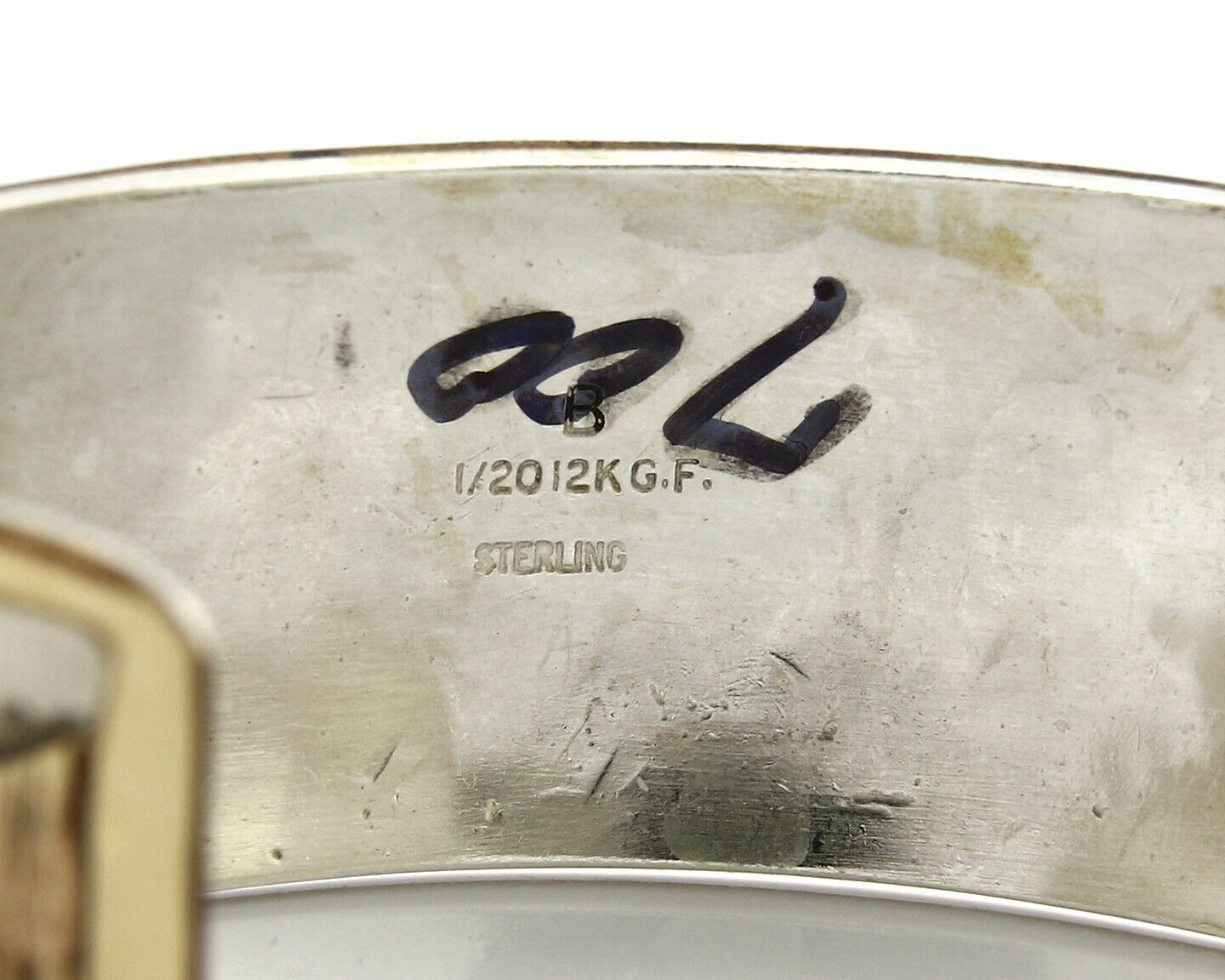 Navajo Bracelet Pictograph Landscape SOLID .925 Silver & 12K GF Artist Signed B