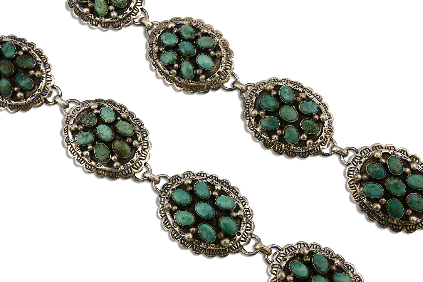 Women's Navajo Concho Belt .925 Silver Signed Montoya C.80's Nat Turq