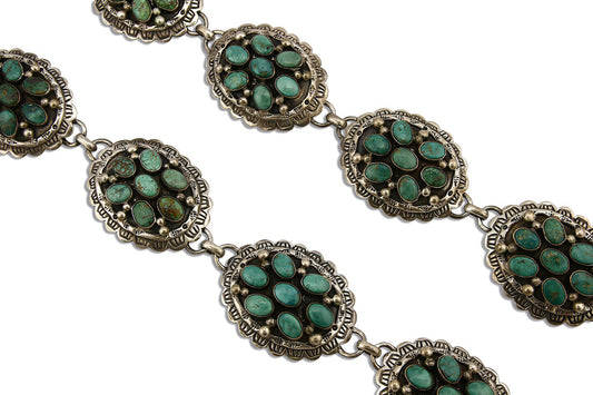 Women's Navajo Concho Belt .925 Silver Signed Montoya C.80's Nat Turq