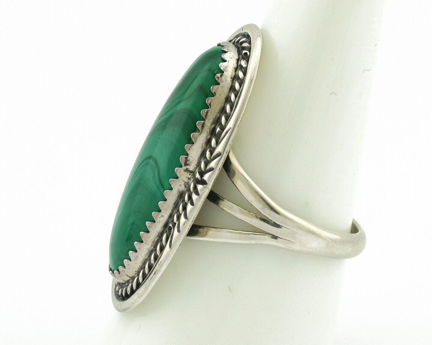 Navajo Ring 925 Silver Natural Green Malachite Signed William Denetdale C.80's