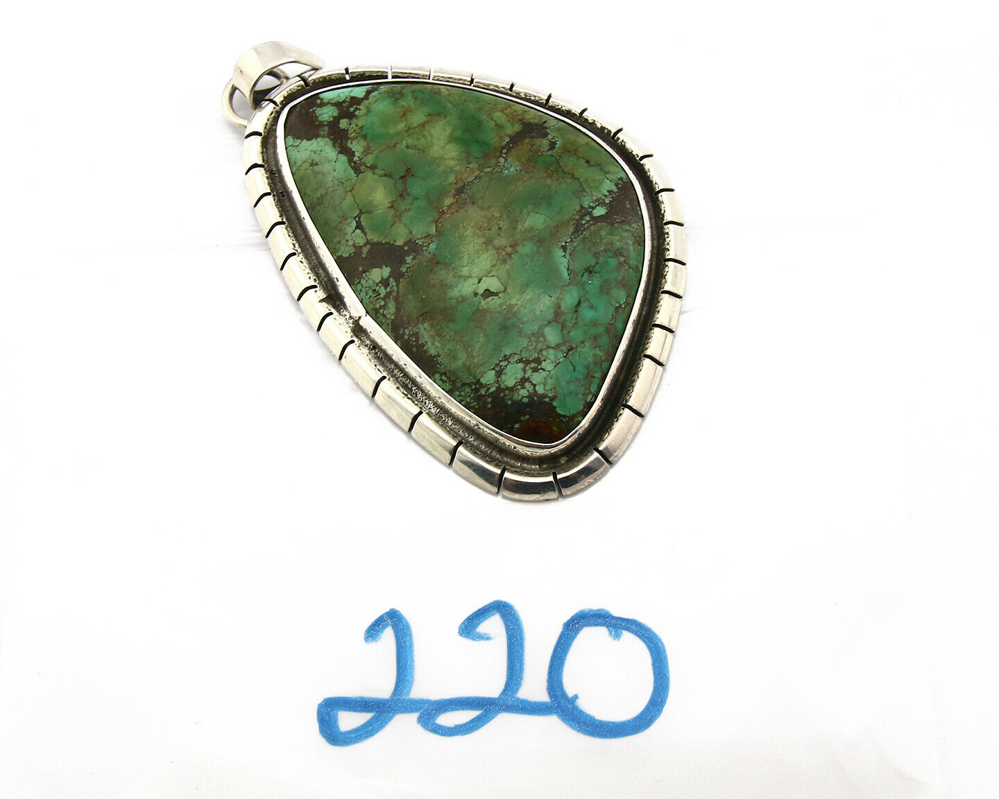 Navajo Pendant .925 Silver Natural Slab Turquoise Native Artist C.80's