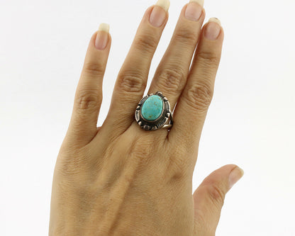 Navajo Ring .925 Silver Blue Turquoise Artist Signed Gecko C.1980's