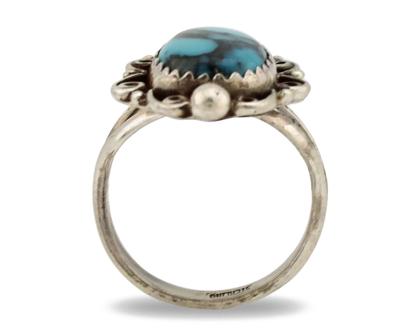 Navajo Ring .925 Silver Nevada Turquoise Native American Artist TALHAT C.1980's