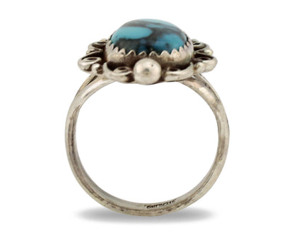 Navajo Ring .925 Silver Nevada Turquoise Native American Artist TALHAT C.1980's
