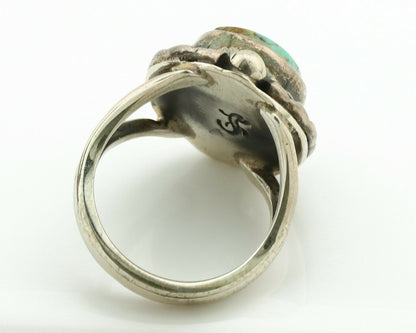 Navajo Ring .925 Silver Kingman Turquoise Artist Signed Gecko C.1980's