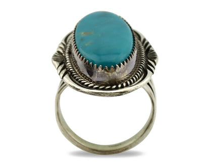 Navajo Ring .925 Silver Blue Turquoise Artist Signed M Begay C.1980's