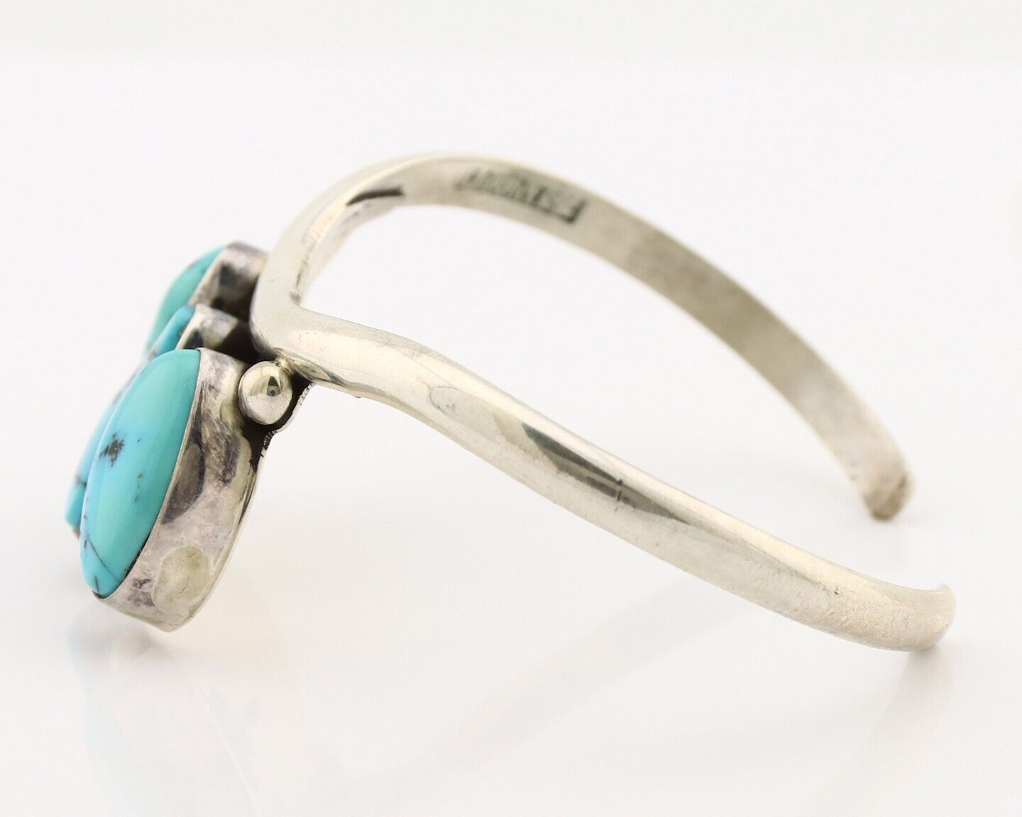 Navajo Bracelet 925 Silver Blue Kingman Turquoise Artist Signed E SANDAVOL C80s