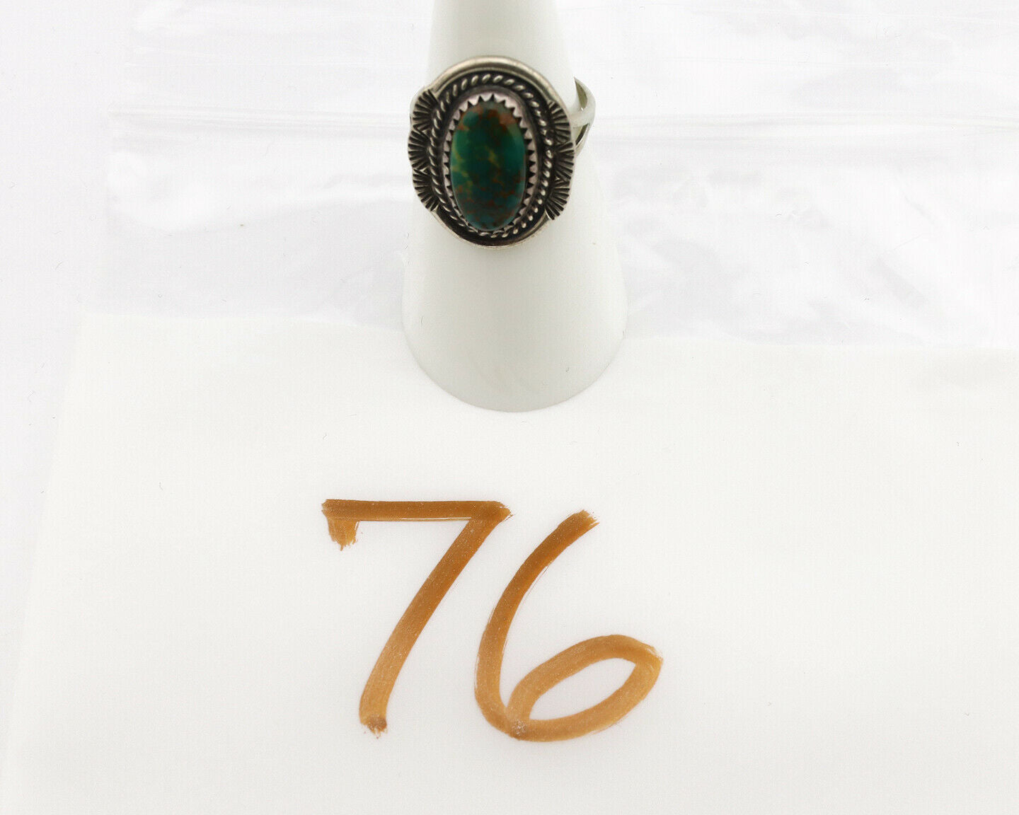 Navajo Ring .925 Silver Green Turquoise Native American Artist C.1980's