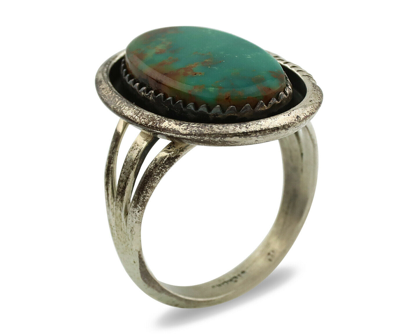 Navajo Ring .925 Silver Kingman Turquoise Native American Artist C.1980's