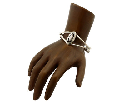 Women's Navajo Bracelet 925 Silver Pink Mussel Native American Artist Signed IJC