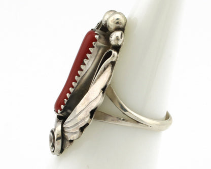 Navajo Ring 925 Silver Mediterranean Coral Artist Signed Justin Morris C.80's