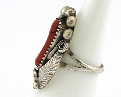 Navajo Ring 925 Silver Mediterranean Coral Artist Signed Justin Morris C.80's