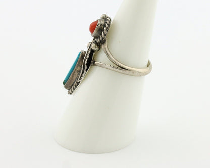 Navajo Handmade Ring 925 Silver Turquiose & Coral Native American Artist C.80's