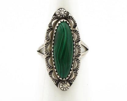 Navajo Ring 925 Silver Natural Malachite Artist Native American Signed H C.80's