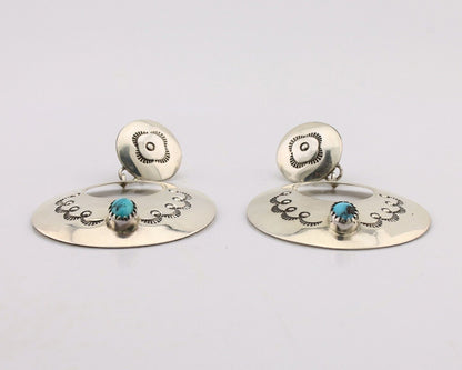 Navajo Handmade Earrings 925 Silver Blue Turquoise Signed Vera Jane C.80's