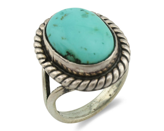 Navajo Ring .925 Silver Kingman Turquoise Native American Artist C.1980's