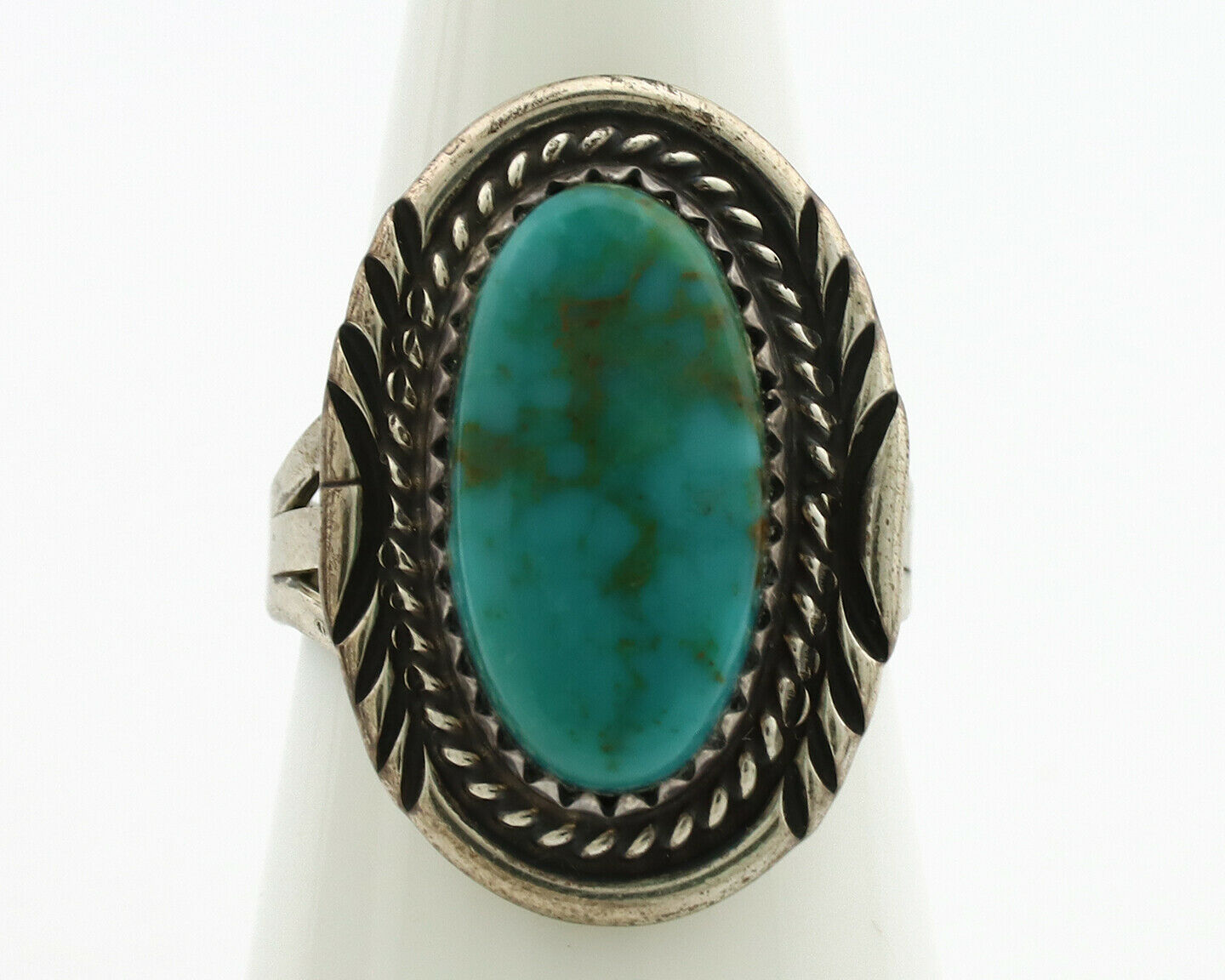 Navajo Ring .925 Silver Kingman Turquoise Signed B C.1980's