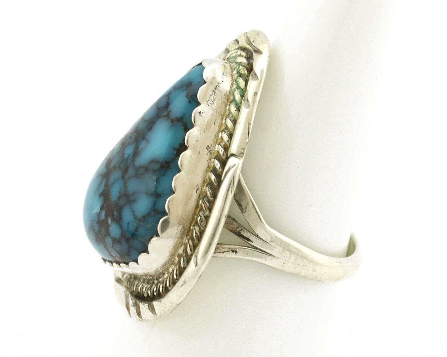 Navajo Ring .925 Silver Turquoise Mountain Artist Signed AC C.80's