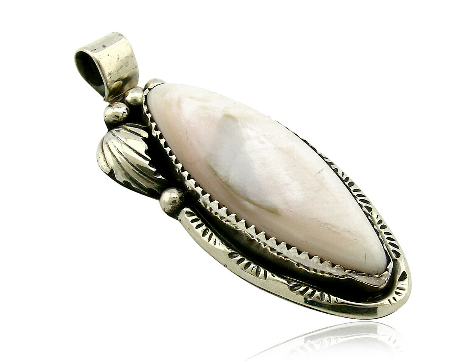 Navajo Pendant .925 Silver Real Natural Pink Mussel Signed Yazzie C.80's