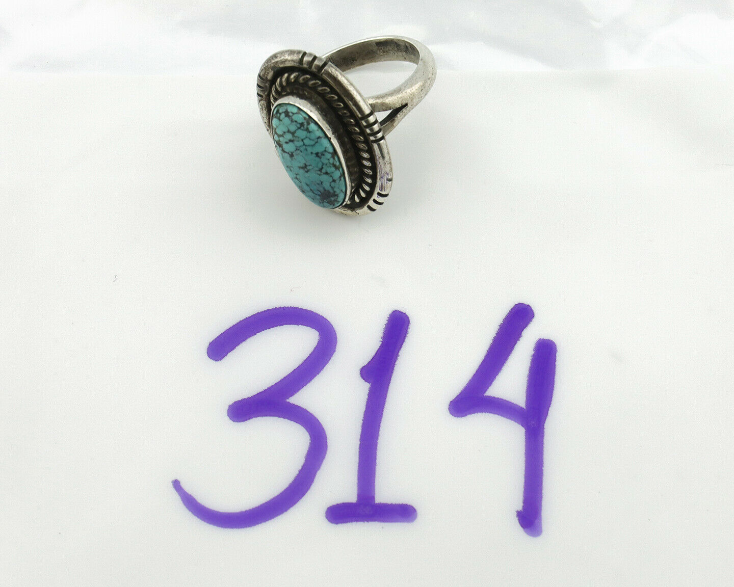 Navajo Ring .925 Silver Spiderweb Turquoise Native American Artist Handmade C80s