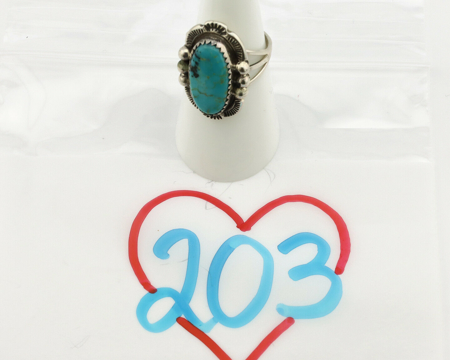 Navajo Ring .925 Silver Kingman Turquoise Artist Signed A C.1980's
